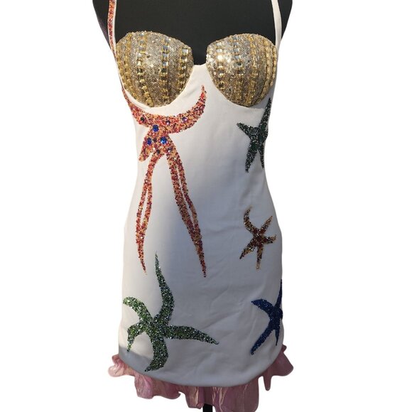 Luxury Cocktail Party Beaded Wedding Evening Crystals Runway Designer Prom Dress - Picture 15 of 16